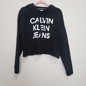 Calvin klein jeans cropped logo hoodie black m nwt